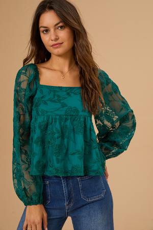 
        Linzyn Embroidered Babydoll Top in Hunter Green | Altar'd State
    