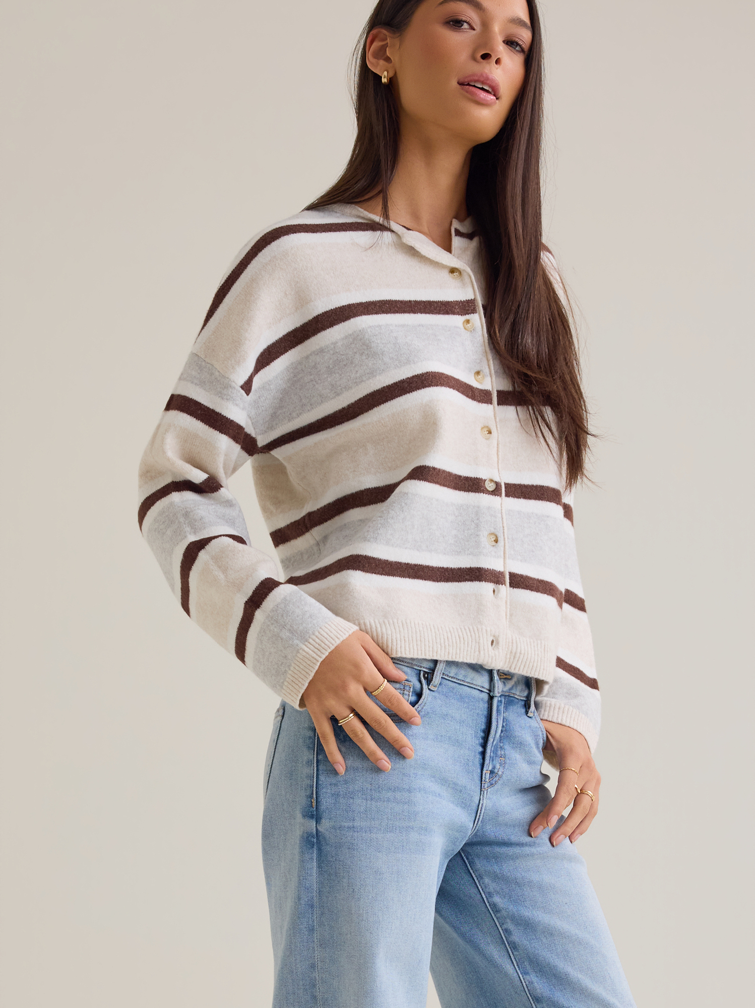 Toni Multi Stripe Button Cardigan in Cream | Altar'd State
