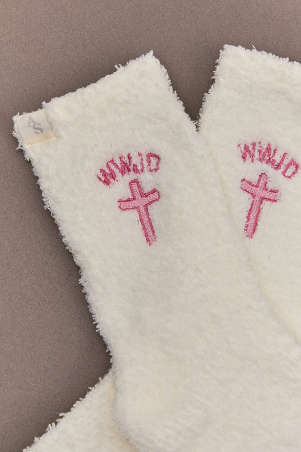 WWJD Fuzzy Socks Detail 2 - Altar'd State