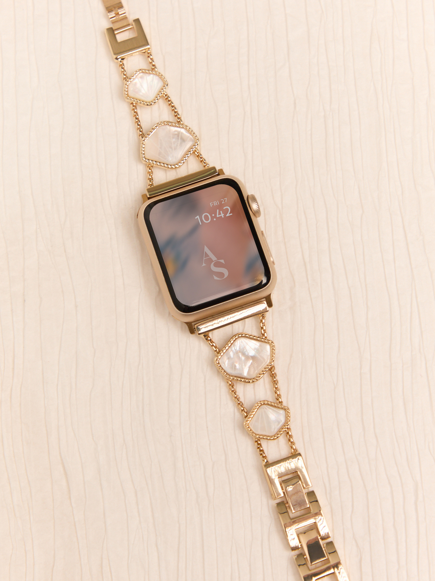 Beaded Shell Smart Watch Band in Ivory & Gold | Altar'd State