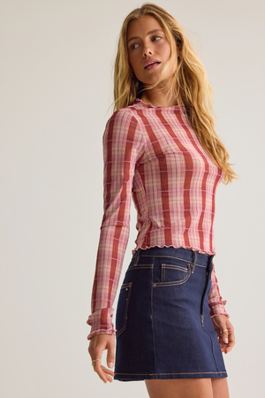Darcy Mesh Plaid Top - Altar'd State - 
