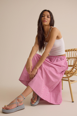 Sloane Stripe Midi Skirt in Pink | Altar'd State