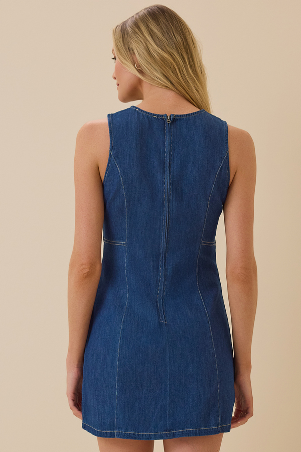 Della Denim Mini Dress in Dark Wash | Altar'd State