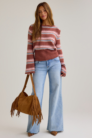 Tammy Stripe Off Shoulder Sweater - Altar'd State