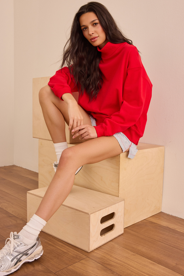Precision Mock Neck Sweatshirt in Red I AS Revival