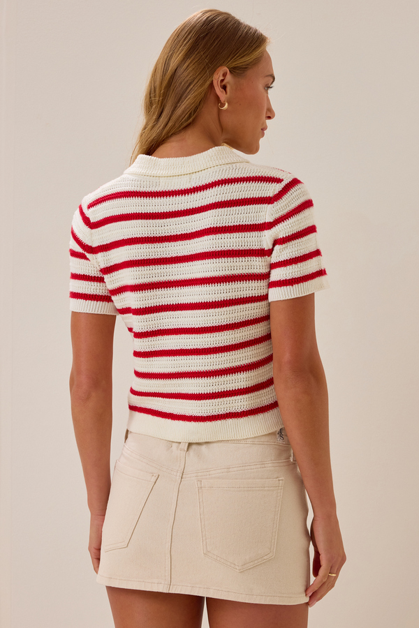 Bowie Stripe Knit Polo Detail 6 - Altar'd State