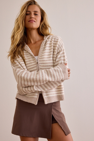On My Way Stripe Zip Up Sweater - Altar'd State - 