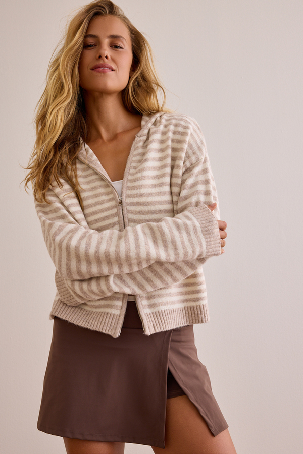 On My Way Stripe Zip Up Sweater Detail 4 - Altar'd State