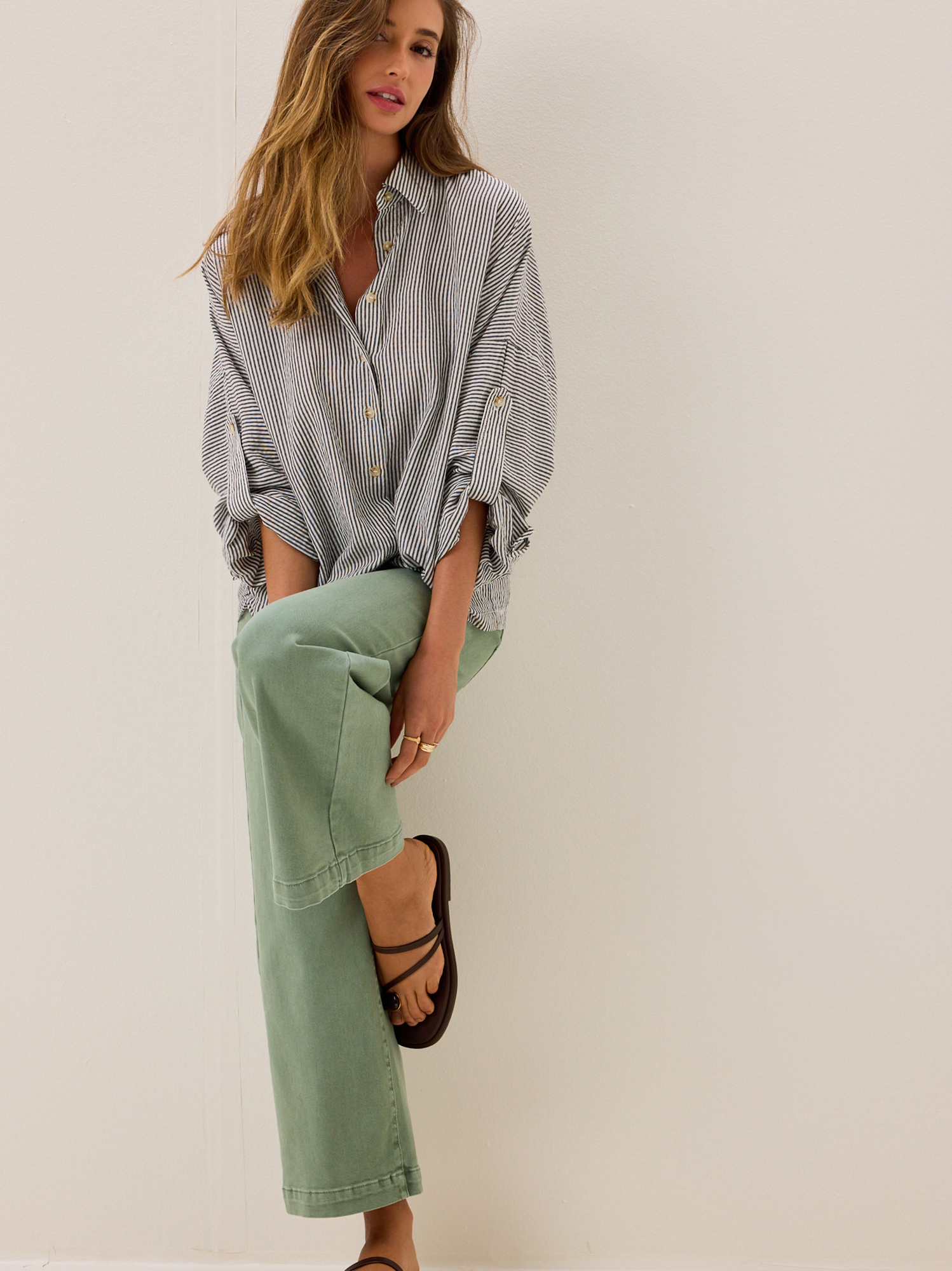 Garner Wide Leg Denim Pant in Sage Green | Altar'd State