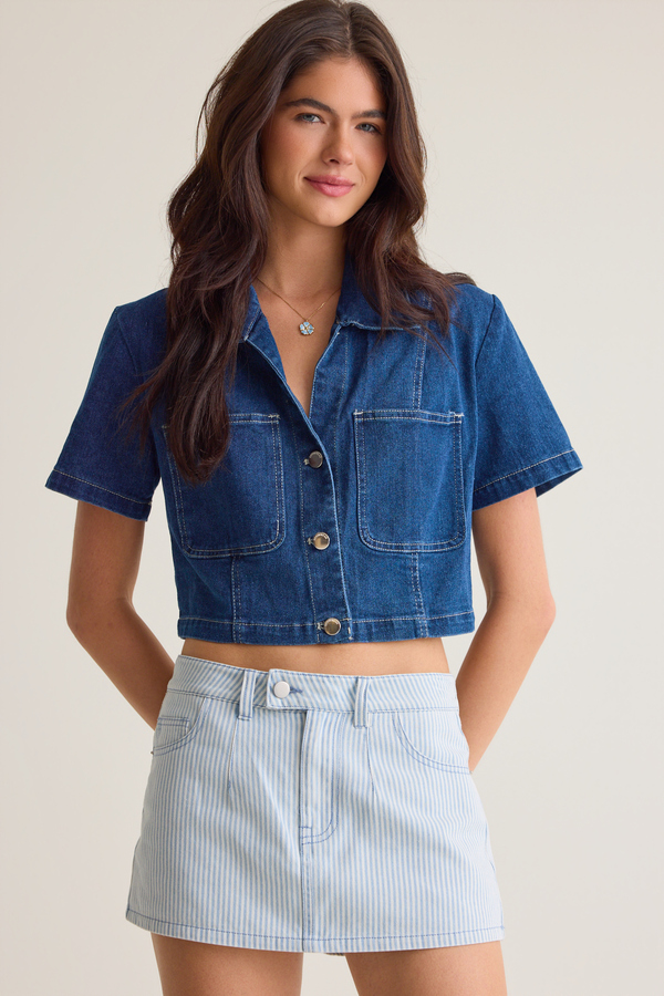 Kallie Stripe Denim Skort - Altar'd State