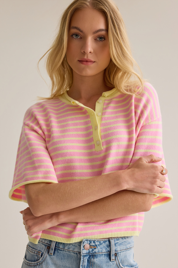 Aspyn Stripe Henley Sweater Detail 2 - Altar'd State