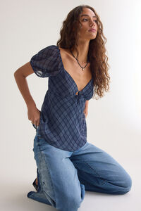 Melora Puff-Sleeve Tie-Front Babydoll Top Detail 2 - Altar'd State