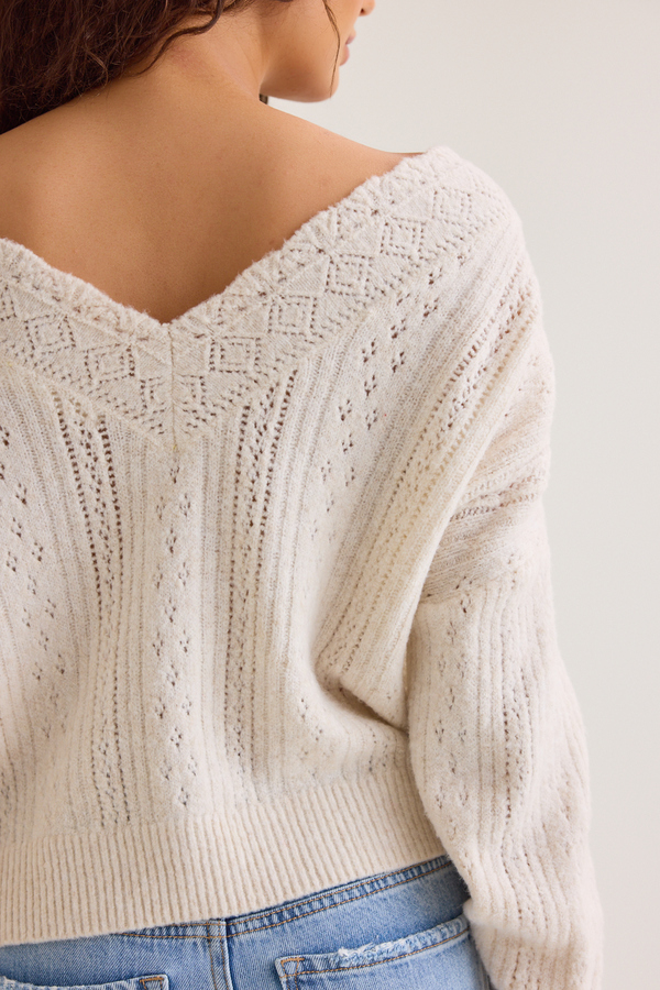 Salome Pointelle Pearl Button Cardigan Detail 4 - Altar'd State