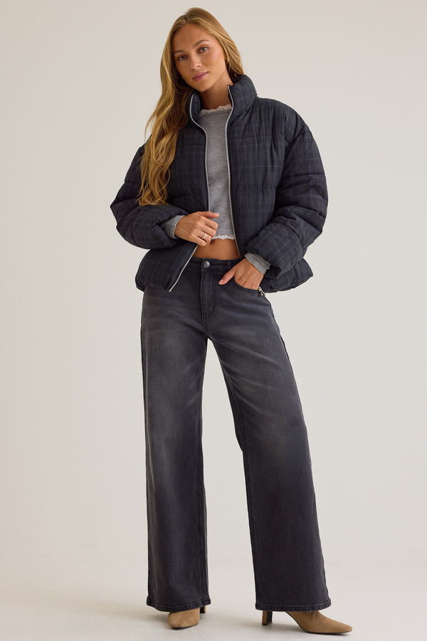 Maya Plaid Puffer Jacket Detail 2 - Altar'd State
