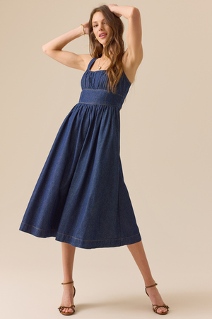 Janice Denim Midi Dress in Dark Wash | Altar'd State