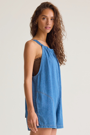 Riley Denim Halter Romper - Altar'd State