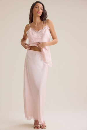 Lilou Lace Satin Midi Skirt - Altar'd State - 
