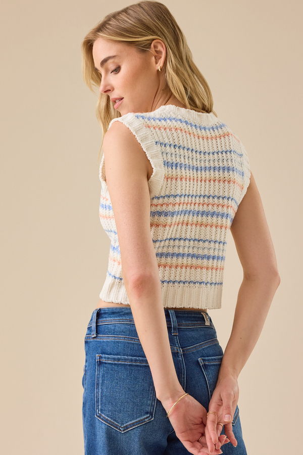 Ellie Stripe Chenille Vest Detail 4 - Altar'd State