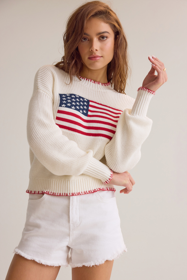 Newport American Flag Contrast Sweater - Altar'd State