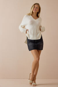 Eloise Oversized Pointelle Tunic Sweater Detail 2 - Altar'd State