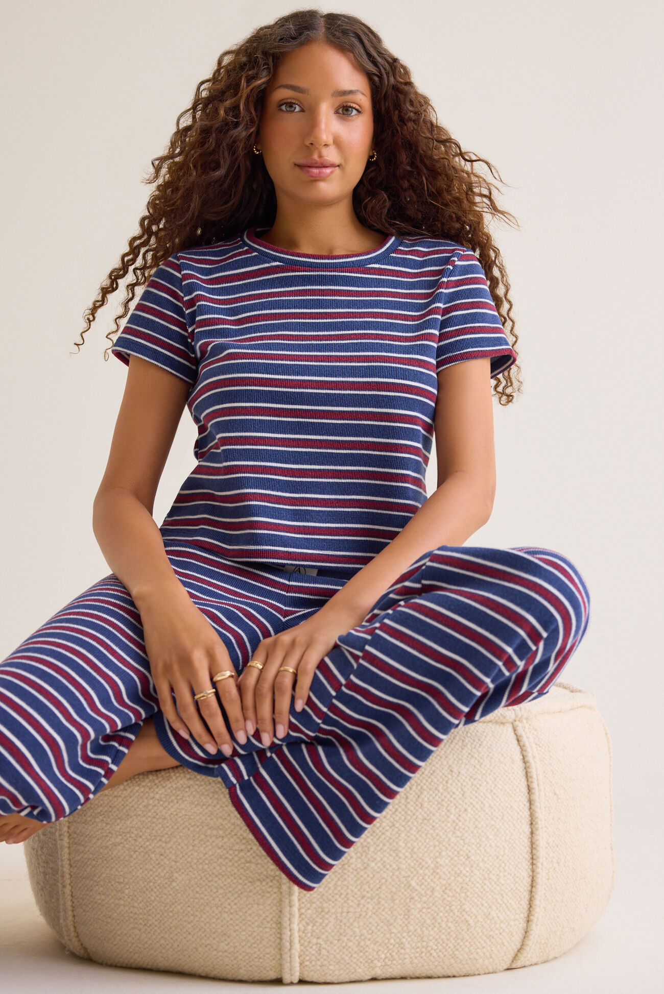 Channing Striped Brushed Rib Long Sleeve Top