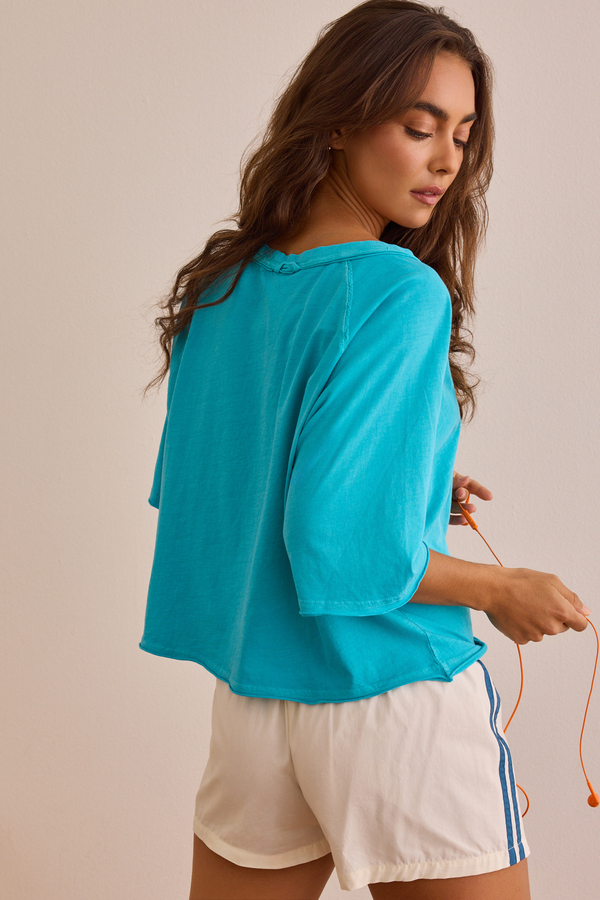 Sideline Snap Boxy Tee in Sea Blue | AS Revival