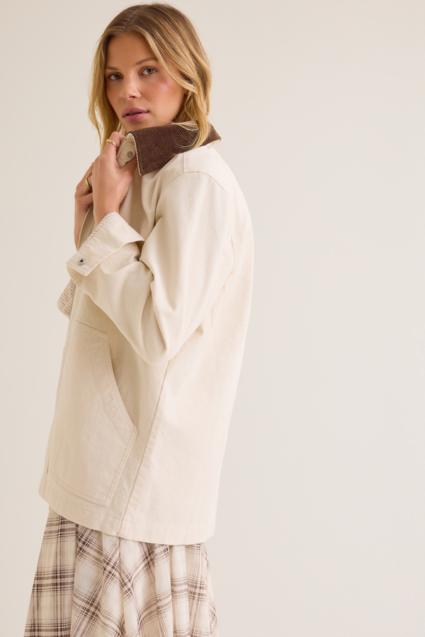 Jacee Canvas Button Down Barn Jacket Detail 4 - Altar'd State