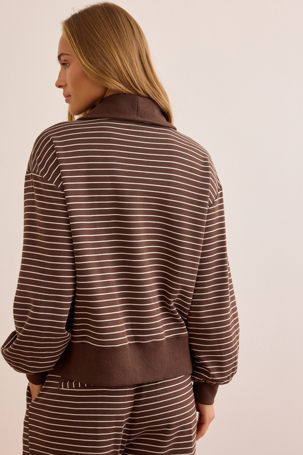 Fine Line Stripe Quarter-Zip Pullover Detail 6 - Altar'd State