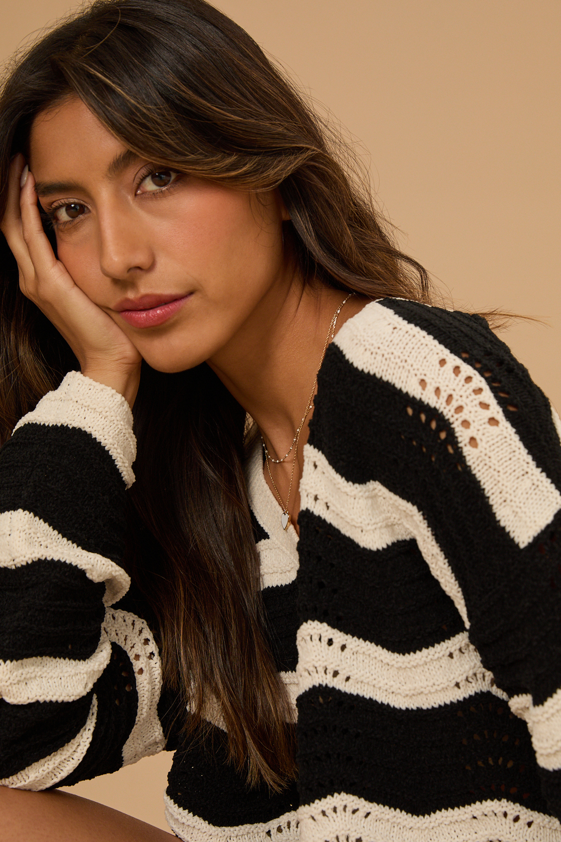 ADORA Horizontal Stripes Knit Textured Sweater