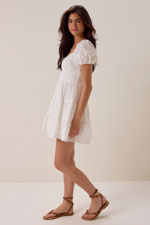 Paloma Eyelet Tiered Mini Dress - Altar'd State - 