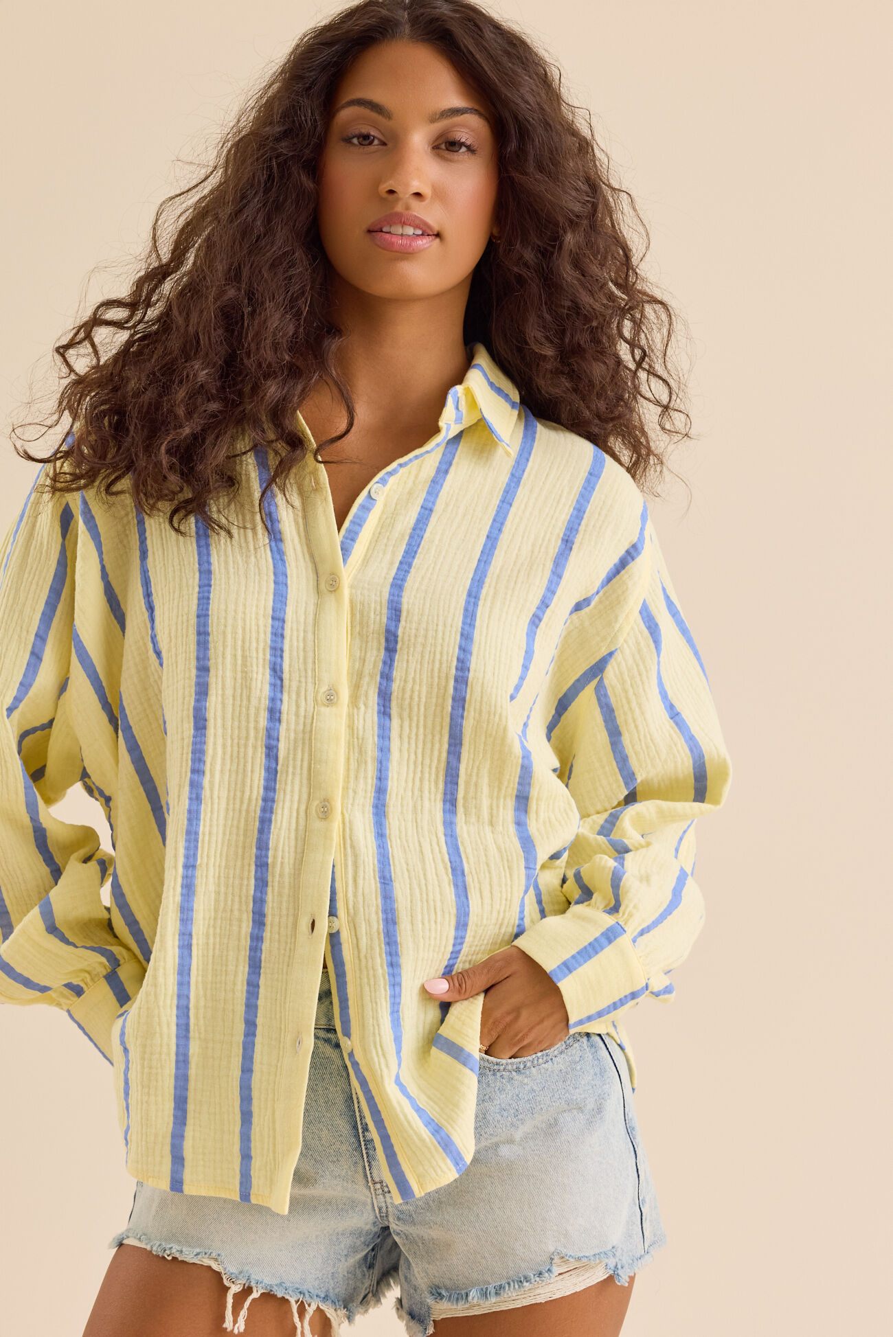 Vienna Striped Button Down Top