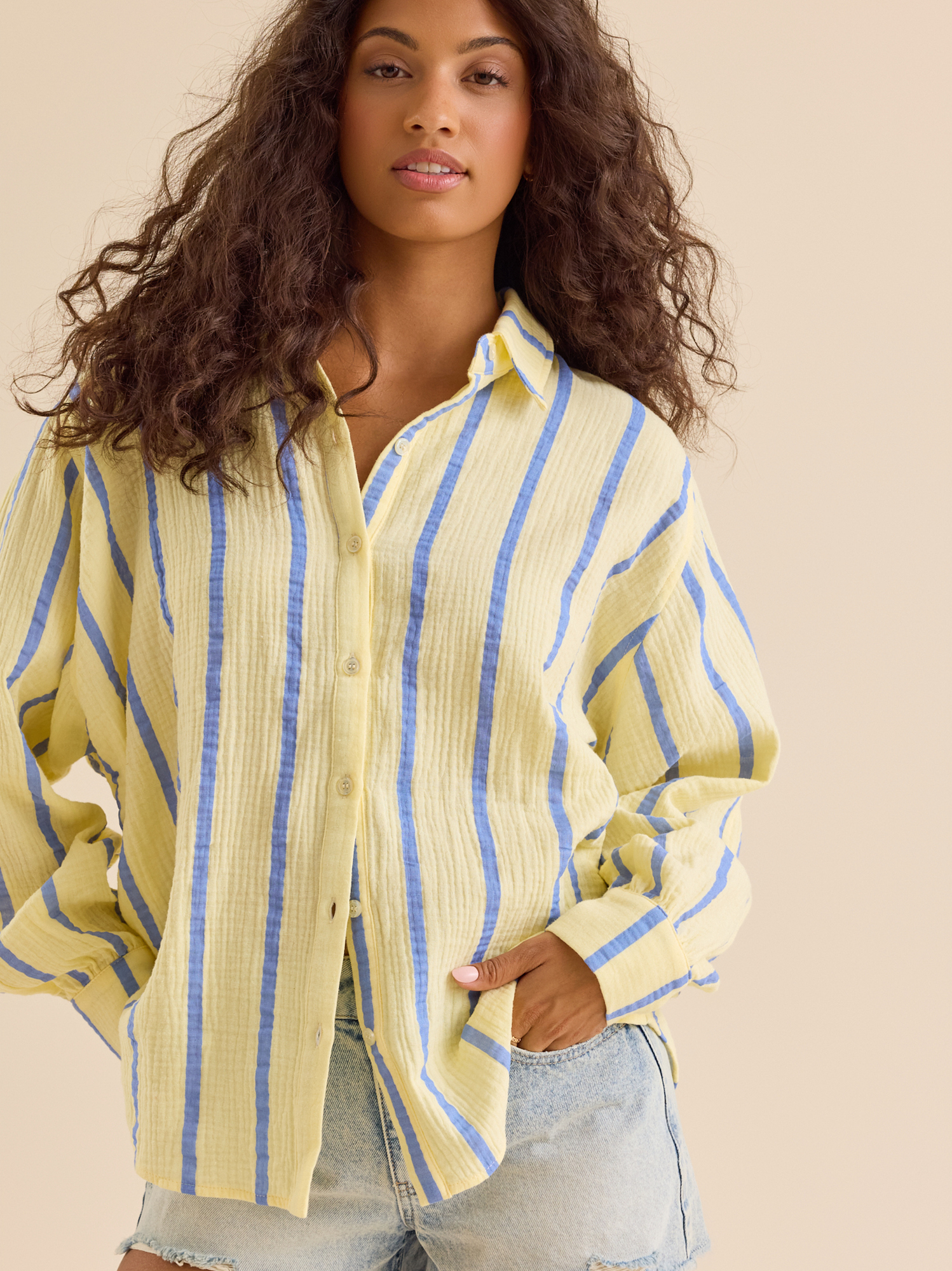 Vienna Striped Button Down Top in Yellow | Altar'd State