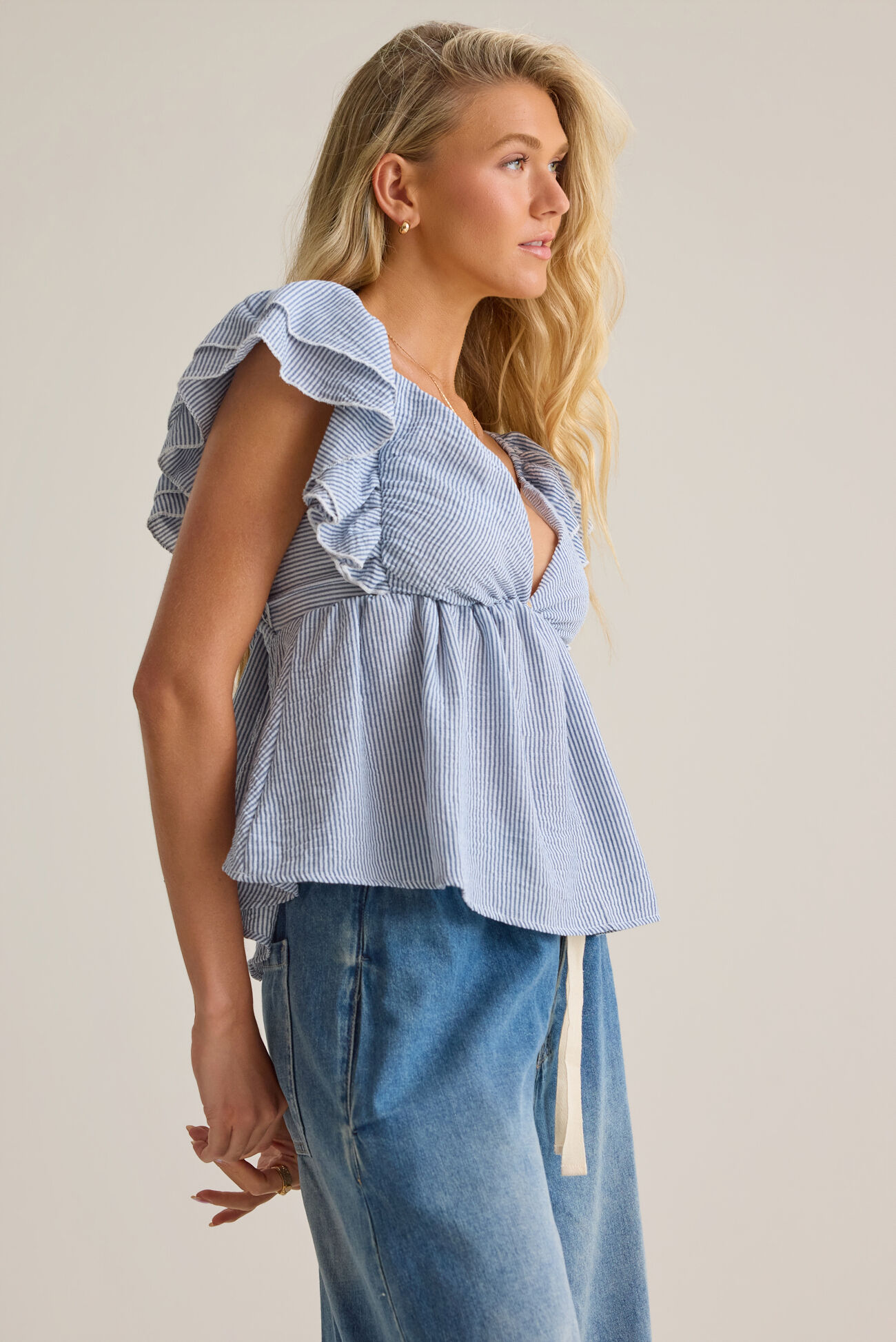 Kim Stripe Ruffle Top