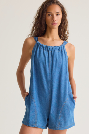 Riley Denim Halter Romper - Altar'd State