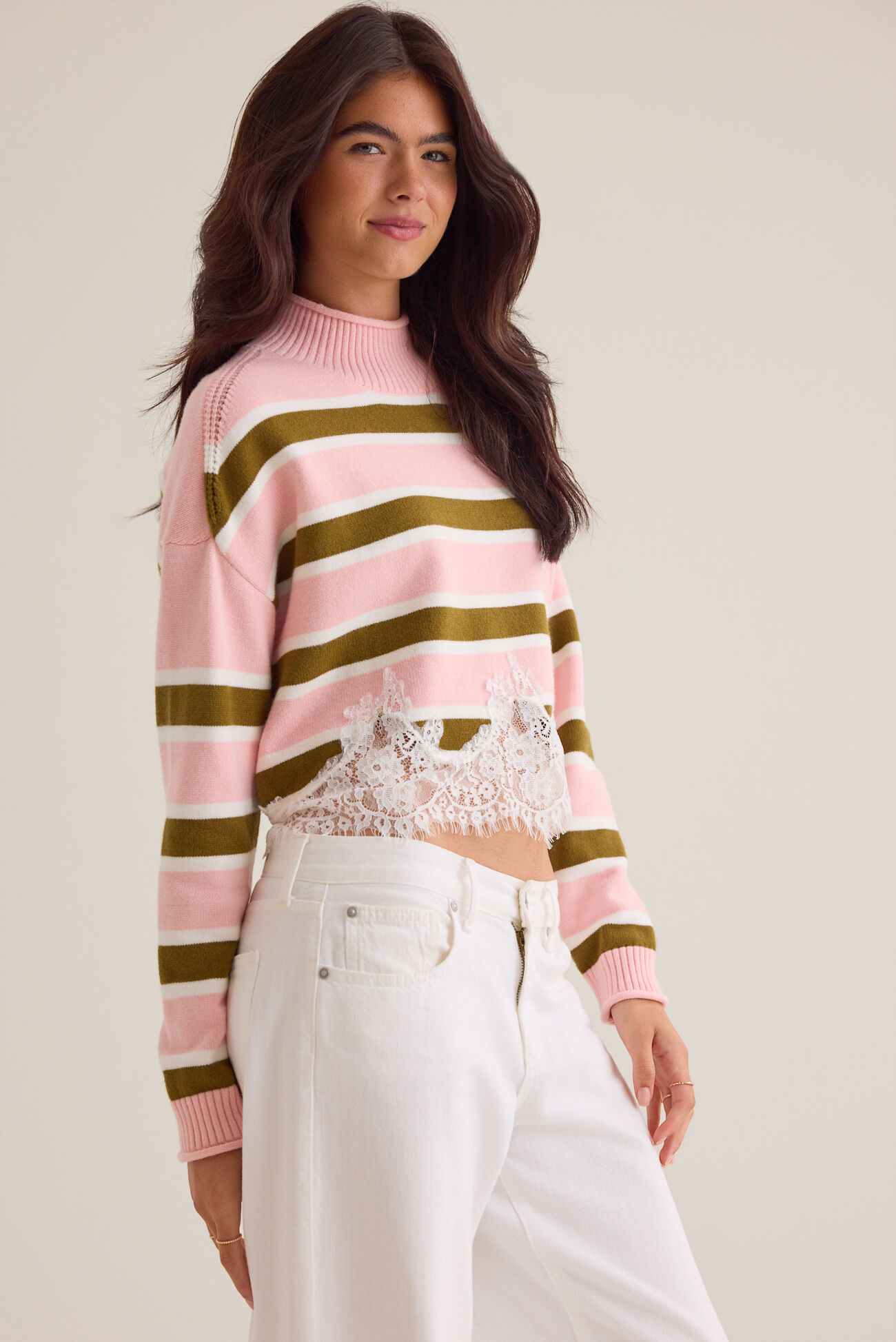 Holli Striped Lace Hem Sweater