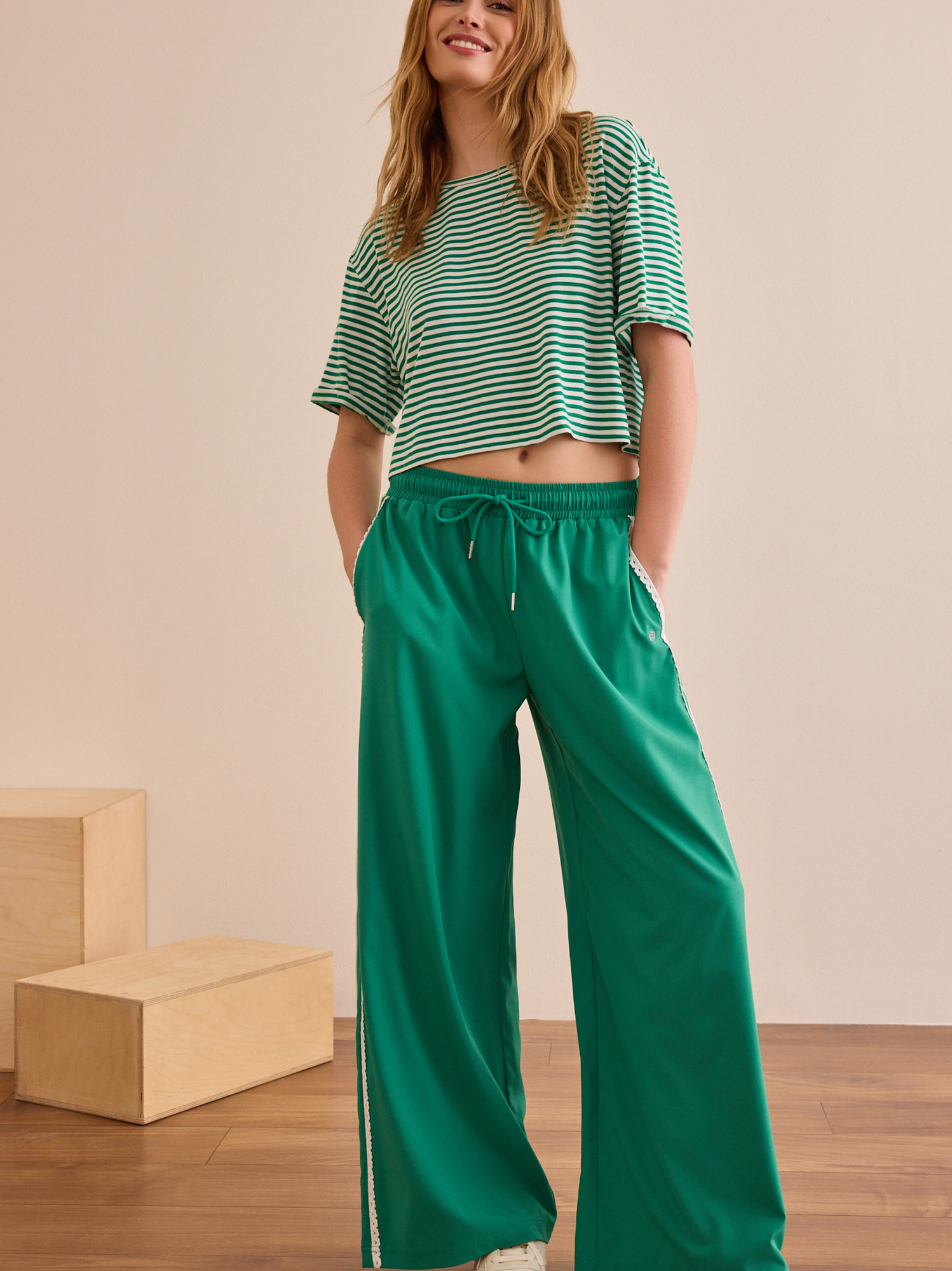 Max Out Stripe Crop Tee in Green & White | AS Revival