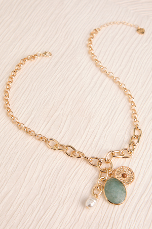 Stone Pearl Coin Charm Necklace - Altar'd State - 
