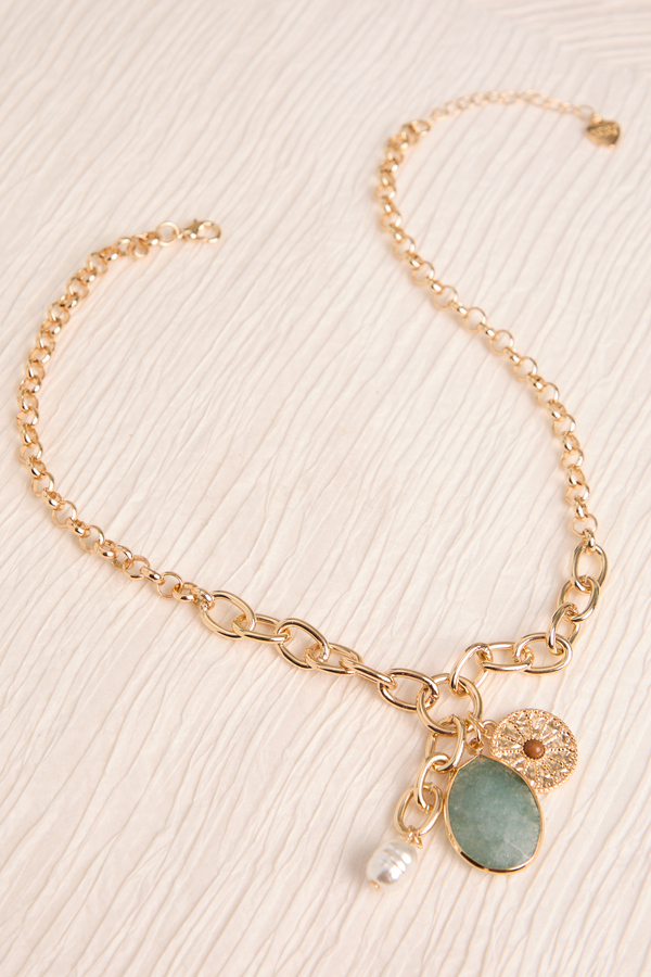 Stone Pearl Coin Charm Necklace Detail 2 - Altar'd State