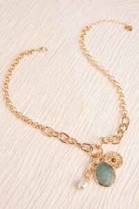 Stone Pearl Coin Charm Necklace Detail 2 - Altar'd State