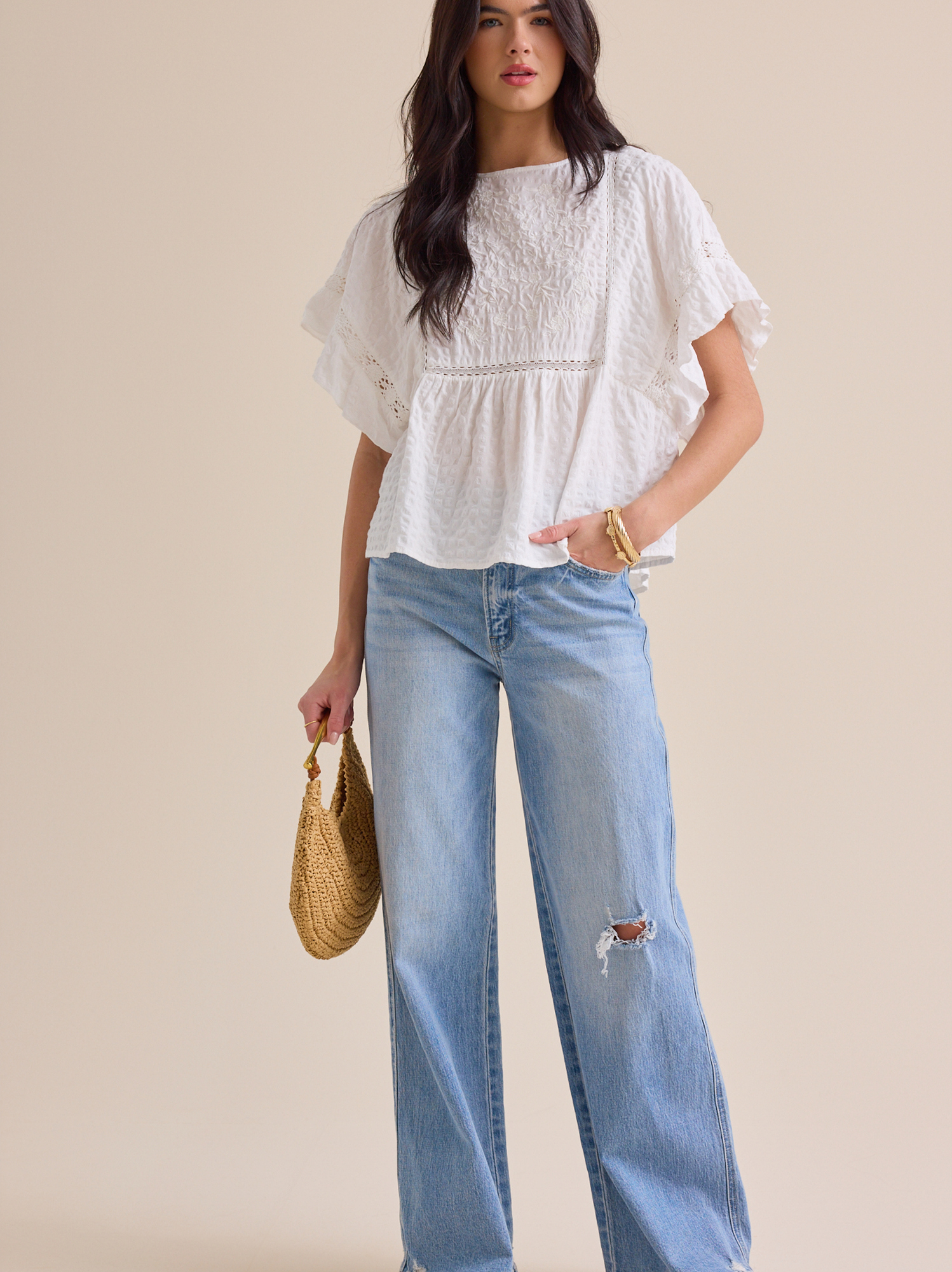 Amberlyn Embroidered Top in White | Altar'd State