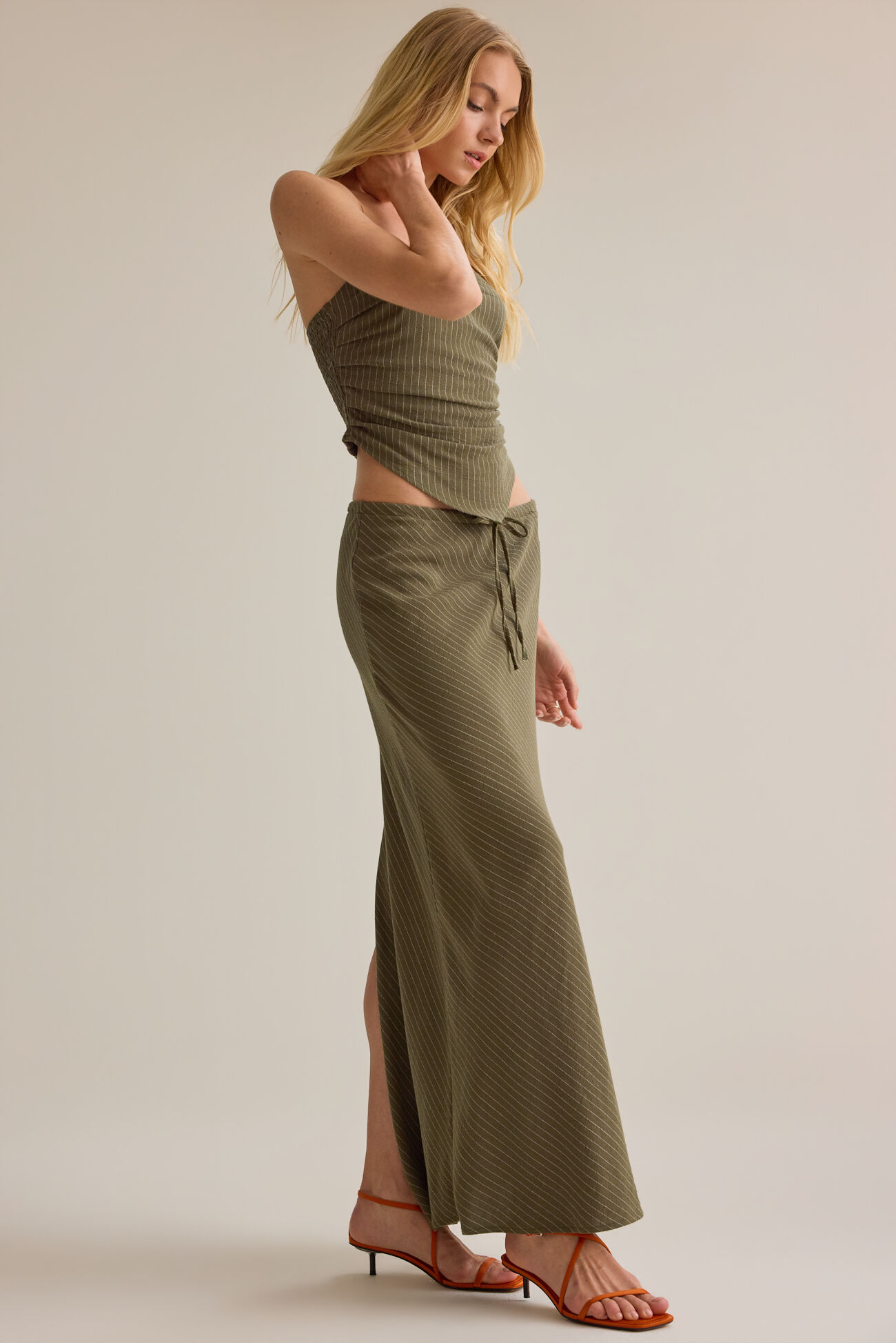 Merit Linen Stripe Midi Skirt