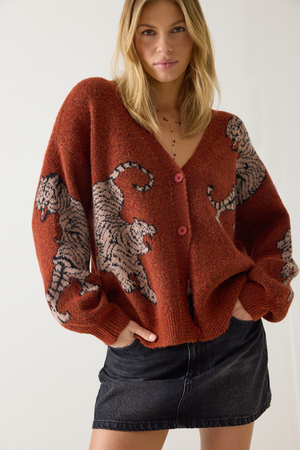 Tigris Balloon Sleeve Tiger Cardigan - Altar'd State - 