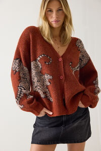 Tigris Balloon Sleeve Tiger Cardigan Detail 4 - Altar'd State