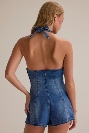 Calie Denim Halter Romper - Altar'd State - 