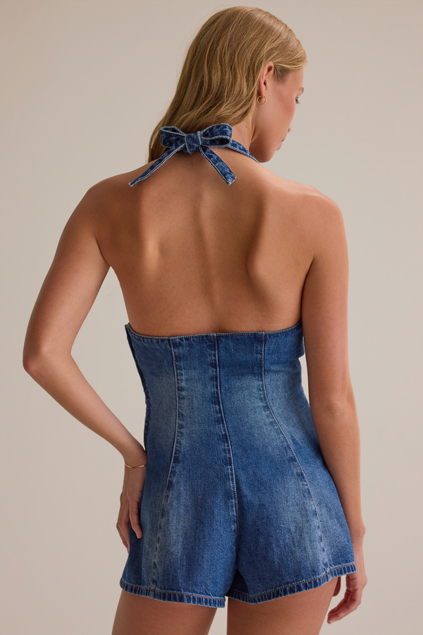 Calie Denim Halter Romper Detail 3 - Altar'd State