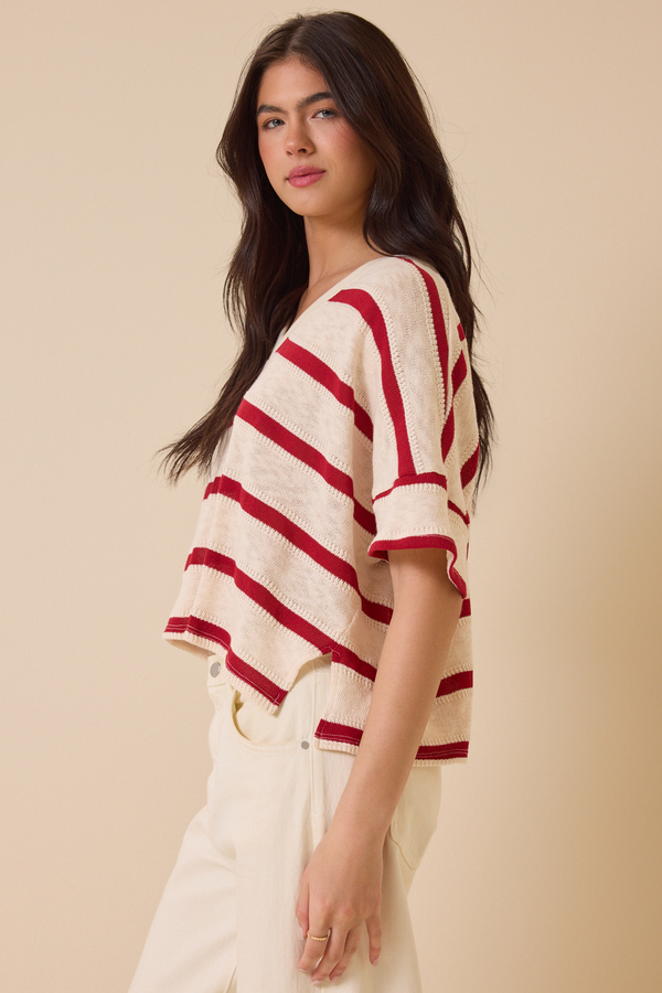 Dylan Striped V-Neck Top Detail 4 - Altar'd State