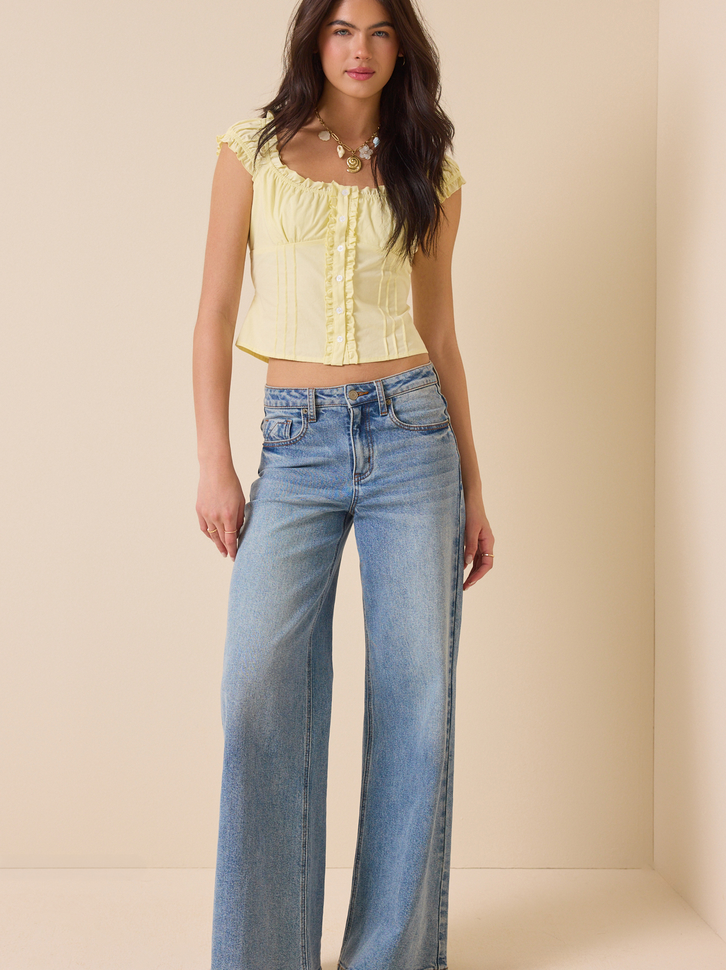 Gracie Ruffle Trim Top in Light Yellow | Altar'd State