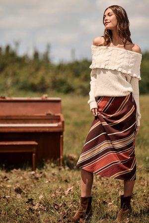 Asher Bias Stripe Midi Skirt - Altar'd State - 