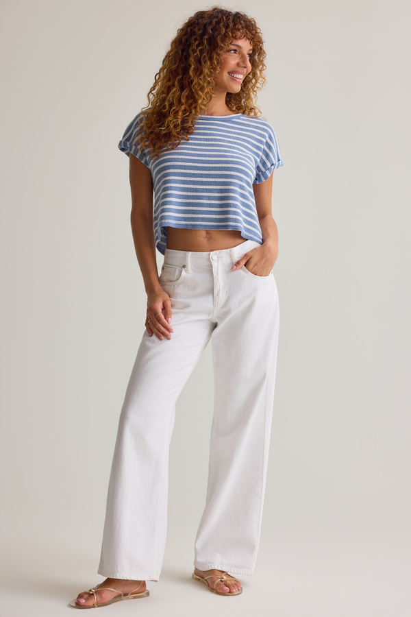 Hattie Stripe Roll Sleeve Crew - Altar'd State