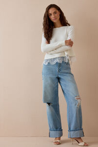Wrenley Lace Trim Sweater Detail 2 - Altar'd State
